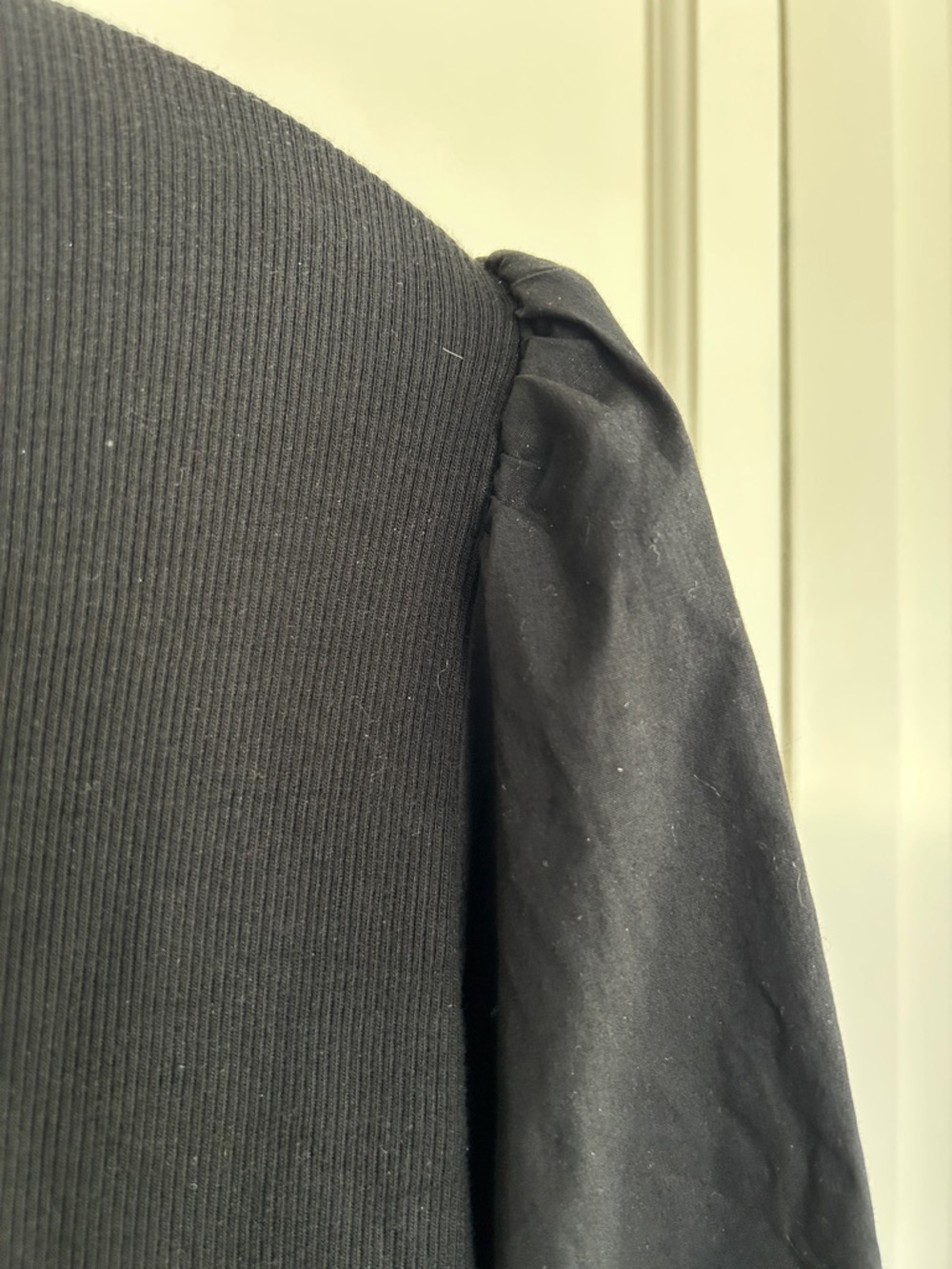 Veronica Beard Black Puff-Sleeve Henley Blouse - Picture 4 of 5